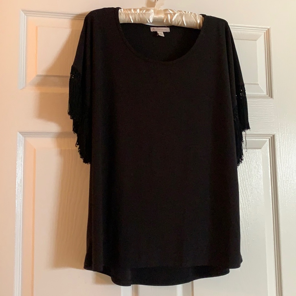 Dress barn PLX fringe on the short sleeves